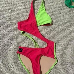 Hot pink & green Kandi kouture leo one piece CM
